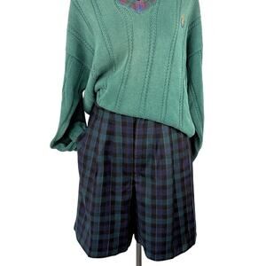 Vintage Wool Shorts - High Waist Plaid - Preppy Fall Style - Size 12